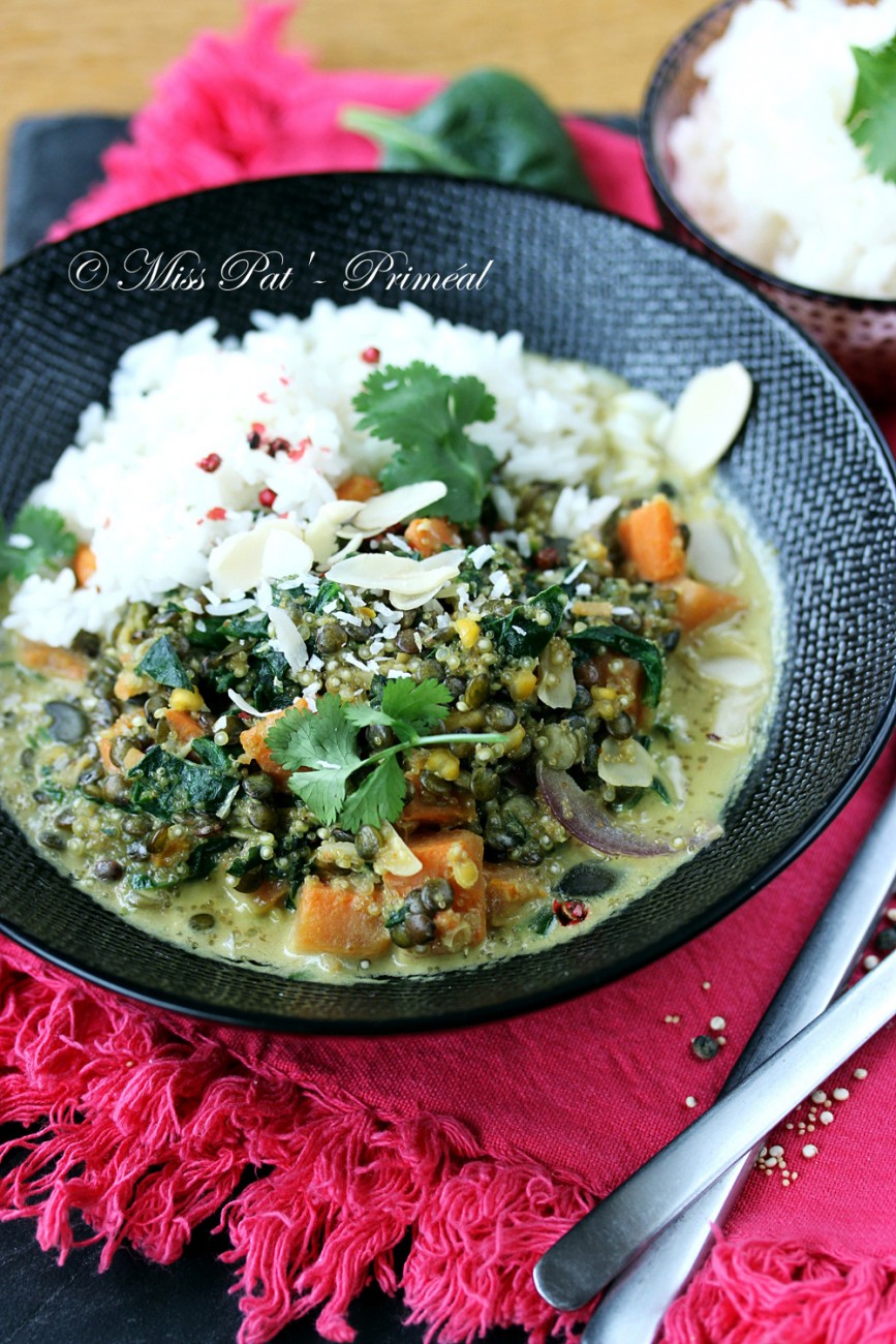 Recette bio : Curry végétarien quinoa et lentilles, à la patate douce
